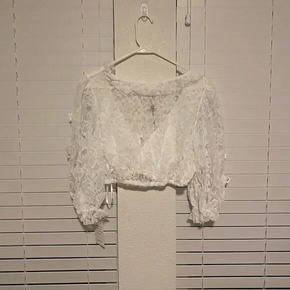 NWT For Love and Lemons Loretta Cropped Blouse - Picture 7 of 8